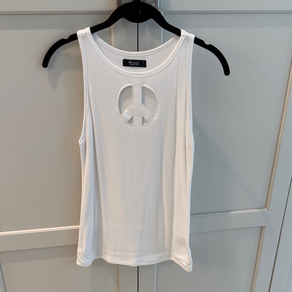 Michael Lauren White Tank Top with Peace Cutout